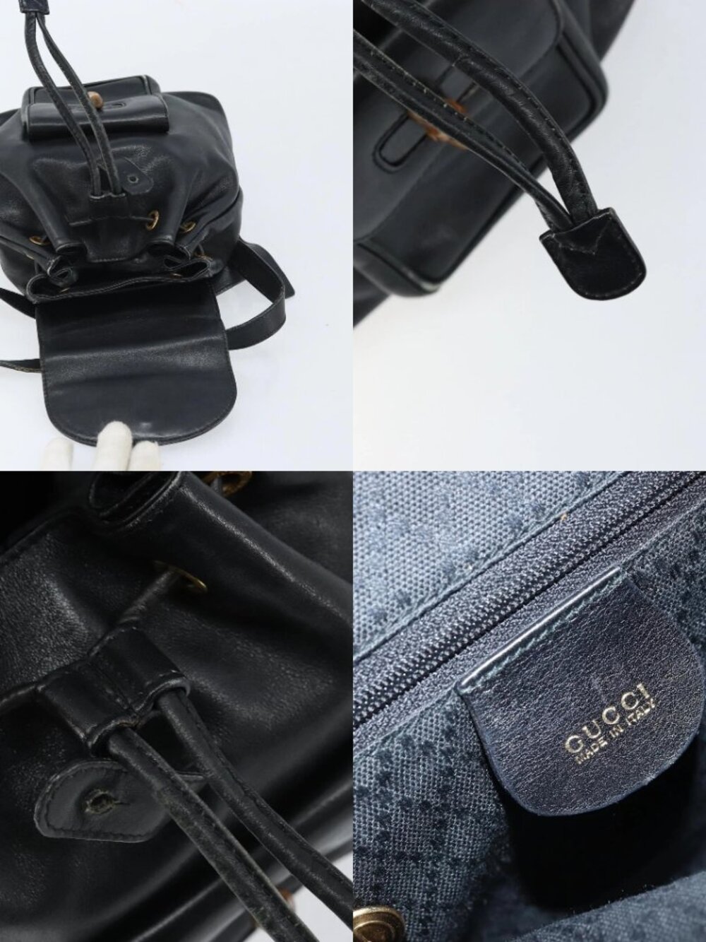 GUCCI Bamboo Backpack Leather Black Gold 003 1705 0030 Auth ka2738 - Picture 14 of 15